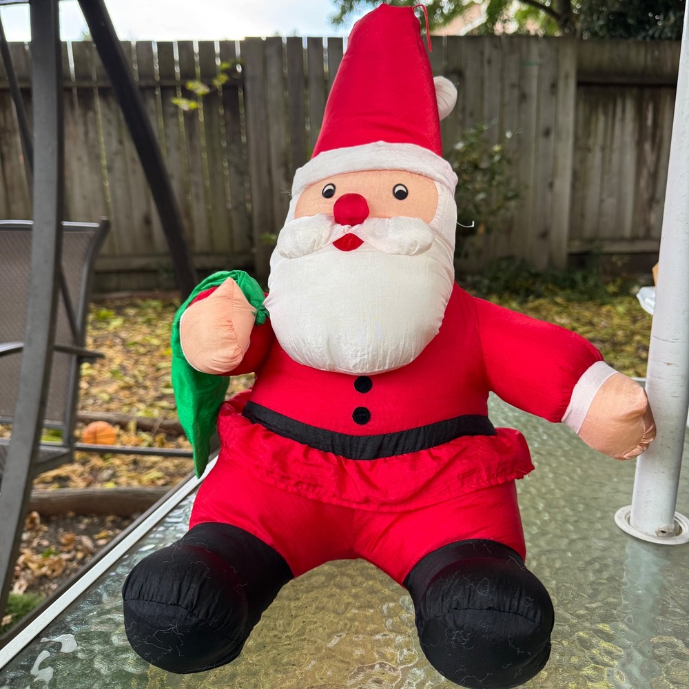Vintage Parachute Plush Santa Claus Stuffed Figure Holiday Decor Red Green 19"